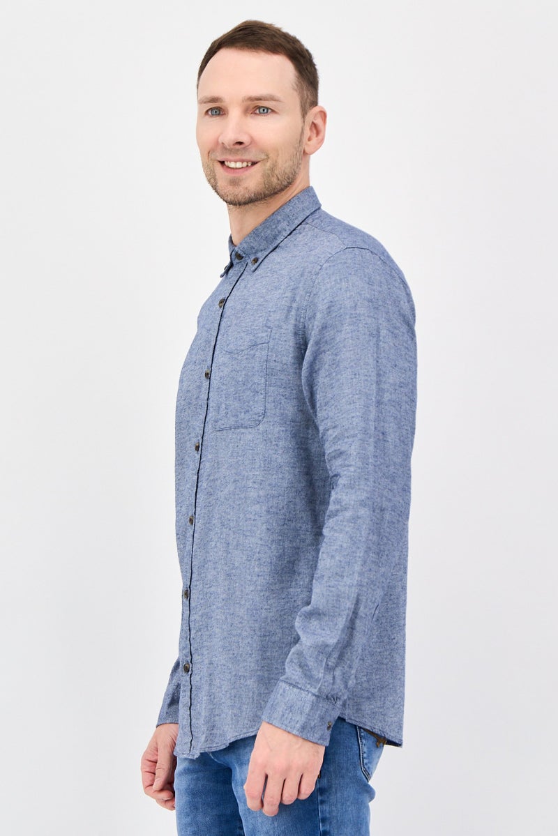 JACK & JONES Men Regular Fit Heather Long Sleeve Casual Shirt, Faded Blue - Image 4